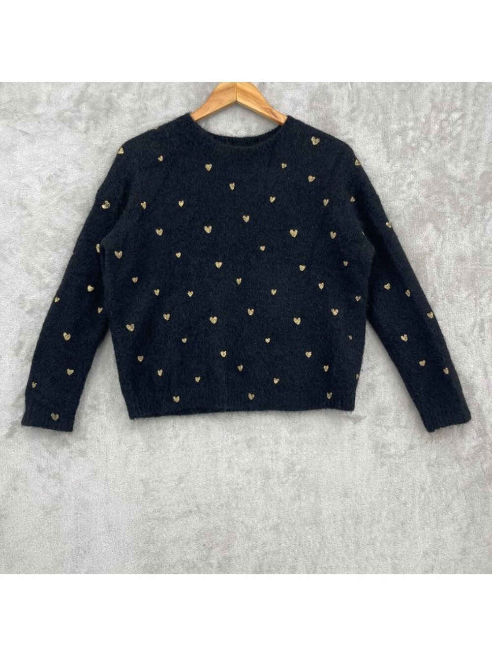 Sezane Cinta Jumper Black Gold Hearts Mohair Wool Crewneck Sweater
